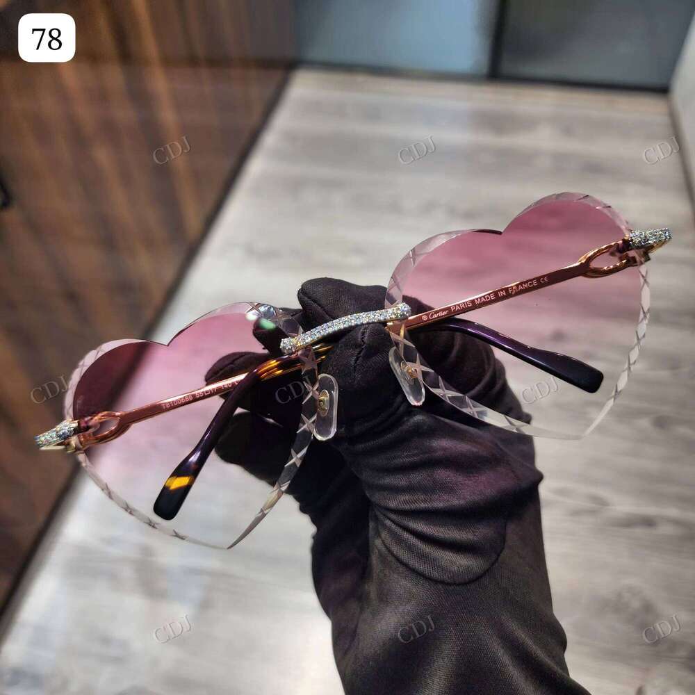 Summer Heart Pink Colorful Lens Heart-Shaped Sunglasses VVS1 Moissanite Hip-Hop Unisex Iced Out