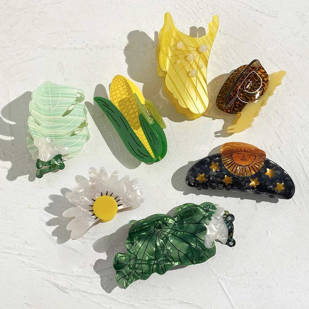 Personality Acetate Corn Maple Leaves Snail Frog Hair Claws Clip For Women Girls New Animal Flower Hairpins Hair Accessories Z250707