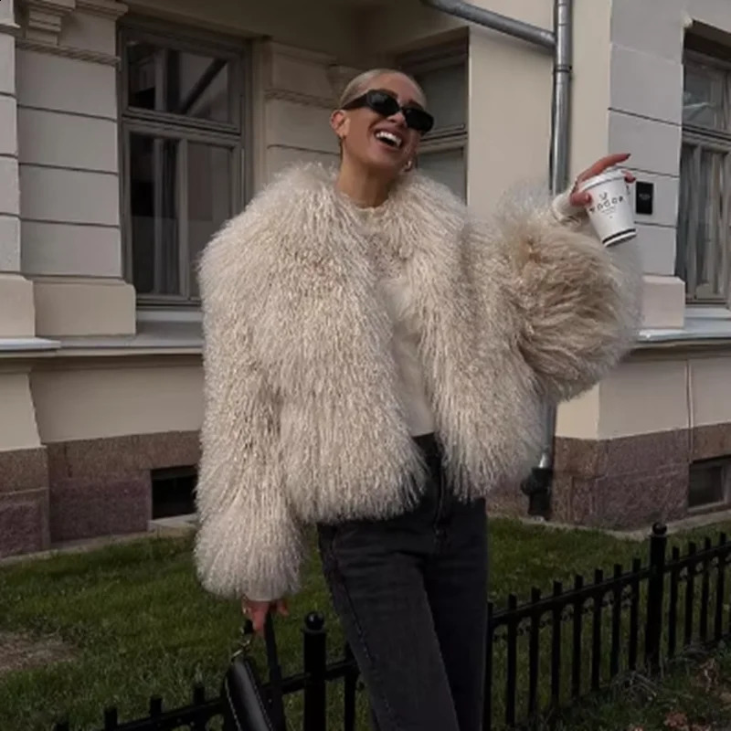 Arrival Women Mongolian fur Winter Coat High Quality Fashion Jacket Thick Fur 250703