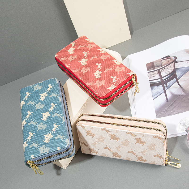 Free shipping designer Double Zipper Wallet for Women Long Style New European and American Design Large Capacity Double Layer Money Clip Printed Clutc
