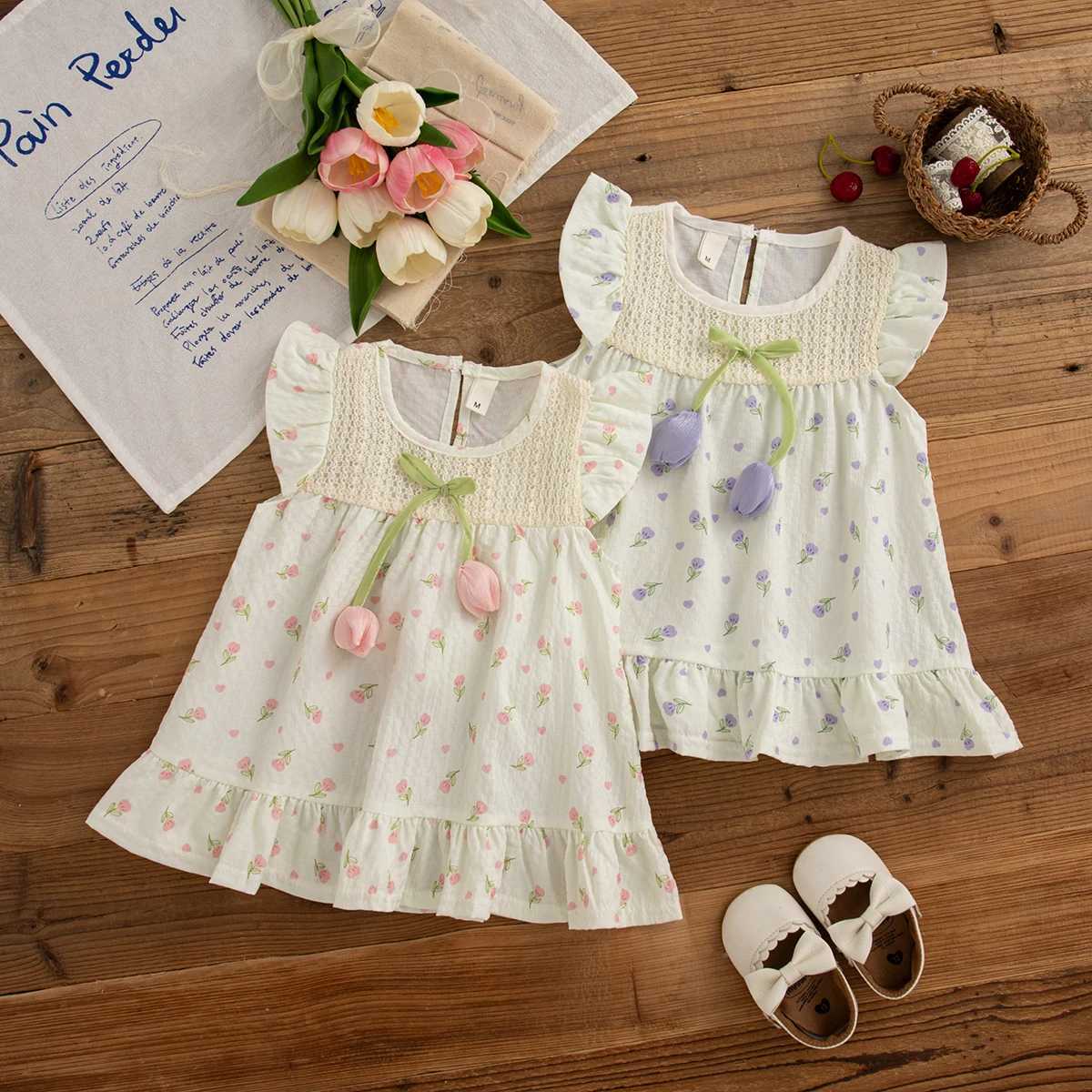 Baby Girl Summer Dress Tulip Cotton Girl Dress Cute Little Fly Sleeves Girl Princess Dress Baby Girl Clothing R250707