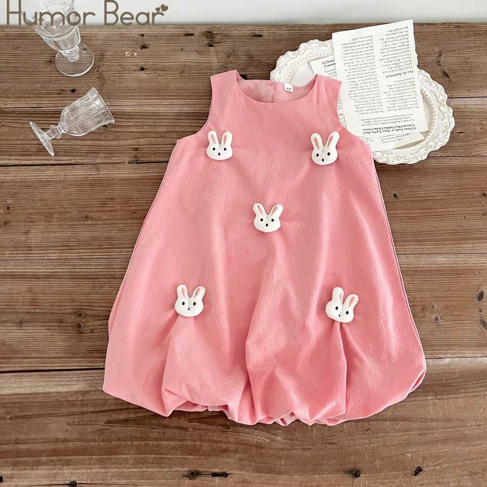 Humor Bear Summer Girls Dress Solid Color Rabbit Embellished Sleeveless Pod Dress Fashion Princess Dress Cute Children Clothing R250707