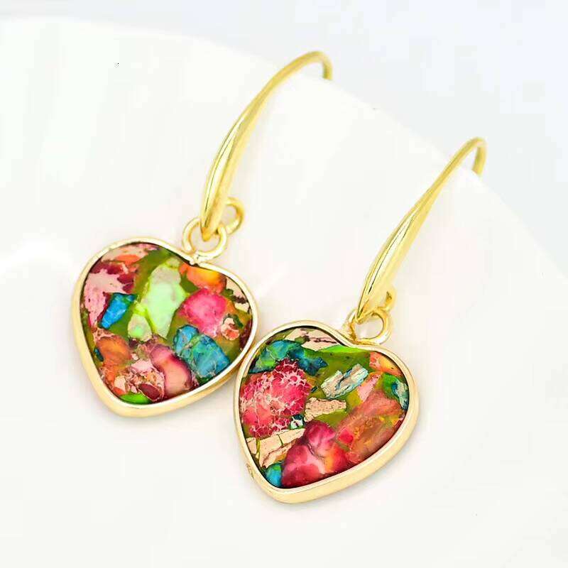 Creative Heart-Shaped Mixed Color Imperial Trendy Natural Stone Earrings