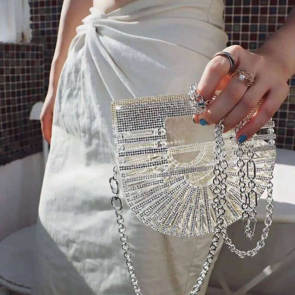 Designer bag 99 JIOMAY Half Moon Rhinestone Purse Designer Handbags Fan-Shaped for Women | Mini Shiny Basket Crystal Wedding Bag