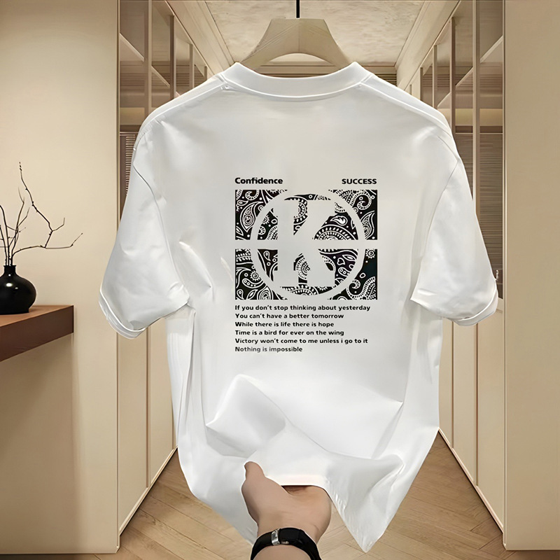 free shipping for man A trendy brand of pure cotton men's printed short-sleeved T-shirt, a new summer fashion and versatile round-neck T-shirt at