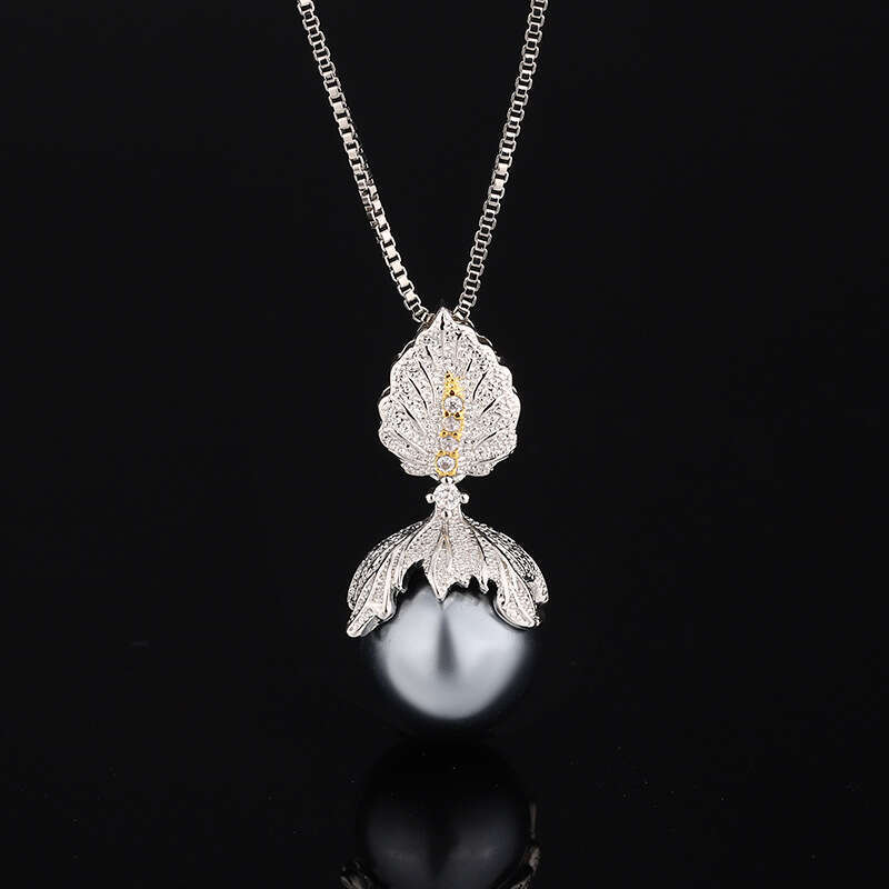 Necklace Niche Light High-End Sense Color-Separated Electroplated S Sier Needle Earring Set Gray Pearl Women A84