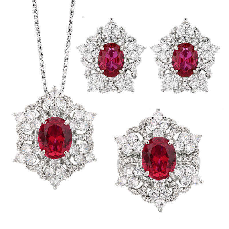 Huayoumei Jewelry Set Earrings Necklace Ring Light Heavy Craft Sparkling Pigeon Red Series For Women 010