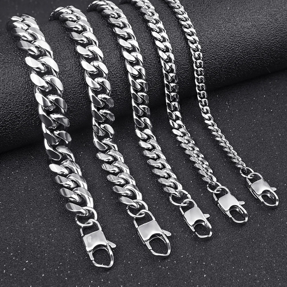 8MM 14MM Thick HNSP Stainless Steel Cuban Chain Necklace for Men Neck Jewelry Punk Male Bracelet Hand Accessories 250707