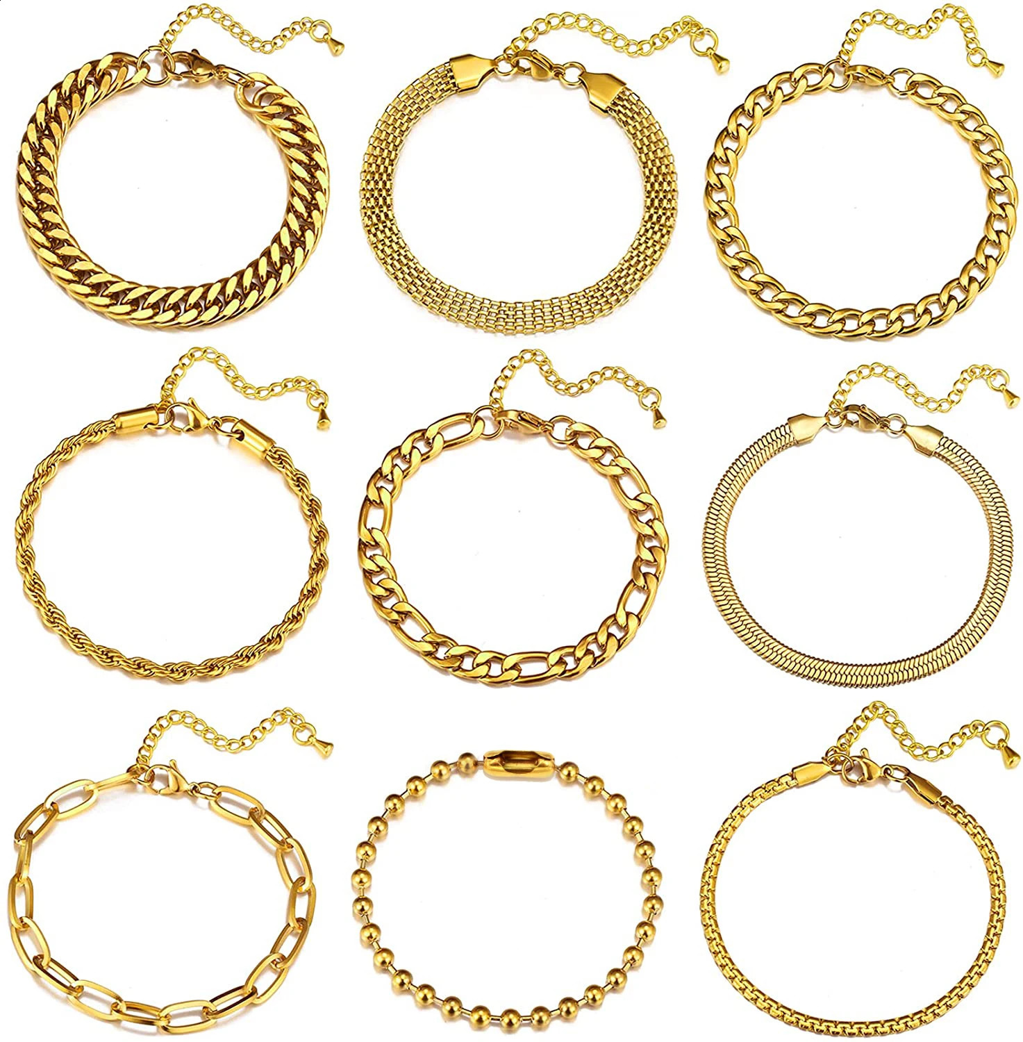 9 Styles Stainless Steel Bracelet for Men Women GoldSilver Color Fashion Cuban Link Adjustable Gifts 250707