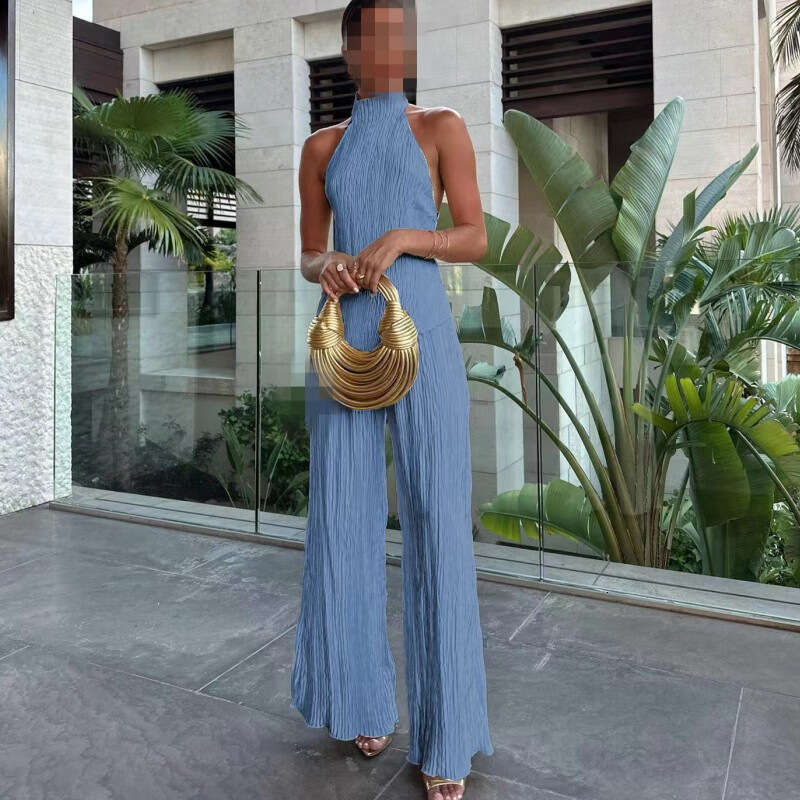 Fashion Women's Irregular Top Casual Wide-Leg Elegant Sexy Long Pants Set For Women B5