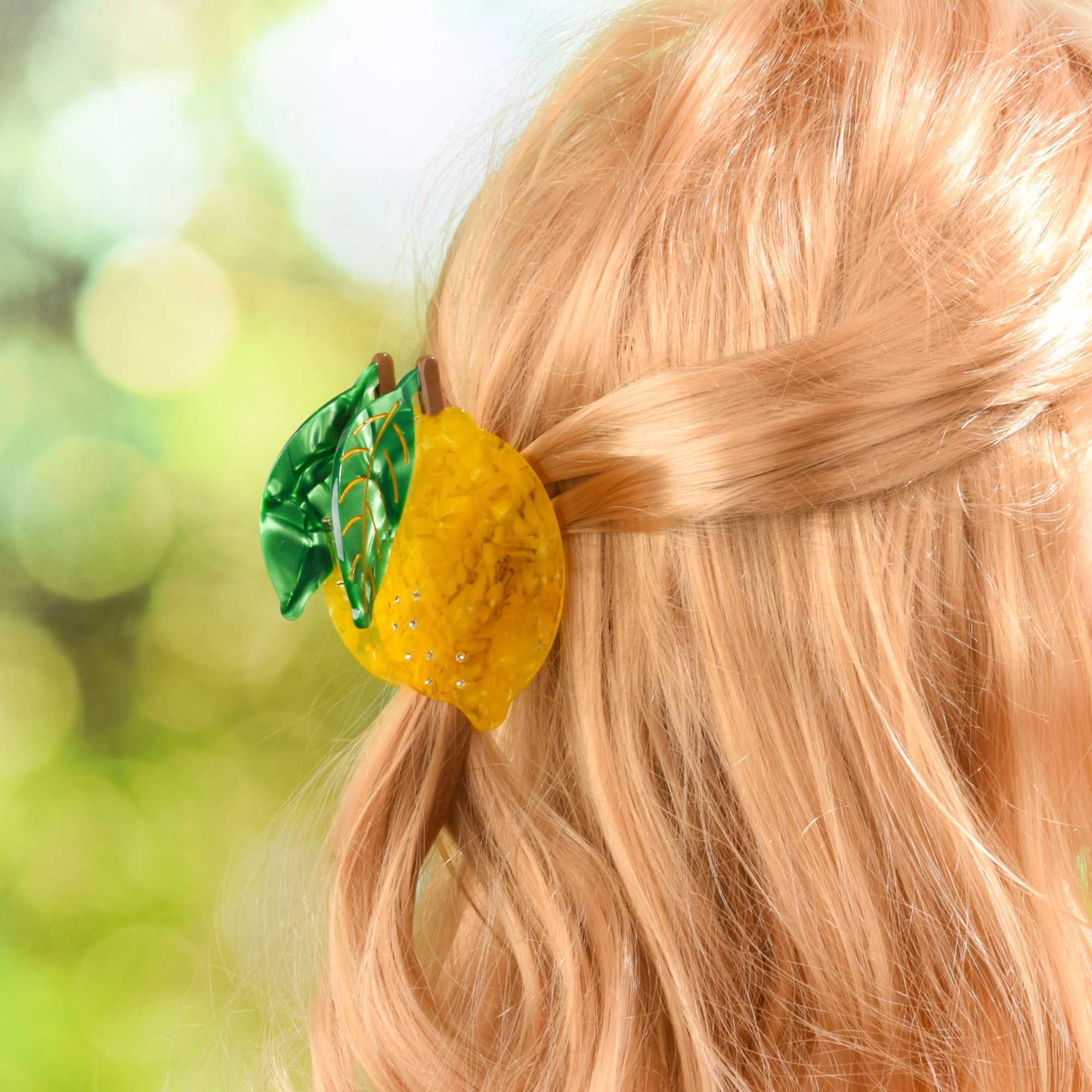 2023 New Style Rhinestone Fruit Lemon Acetate Hair Claw Light Luxury Eco-Friendly Claw Clip for Women Girls Hair Accessories Y250707