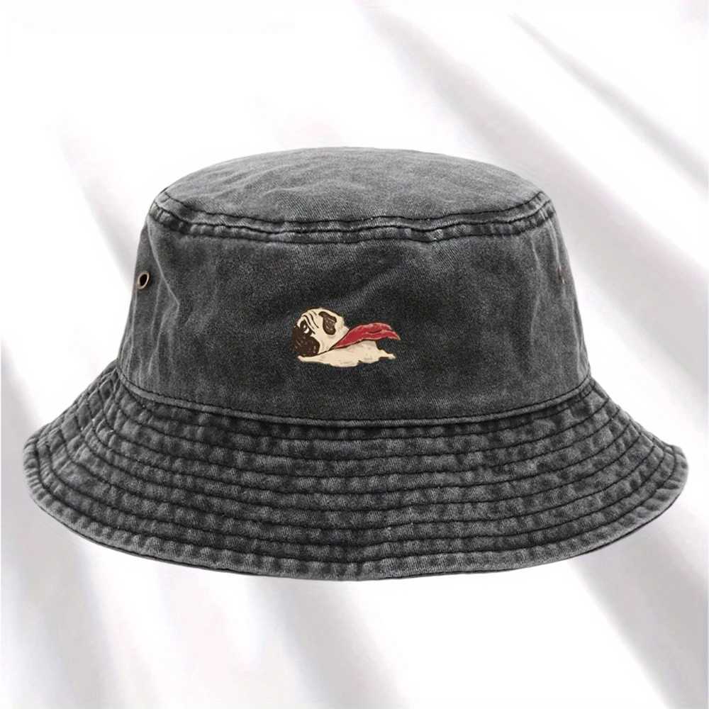 Dog print fisherman hat foldable storage washed and vintage style unisex fashionable bucket hat basin hat Y250707