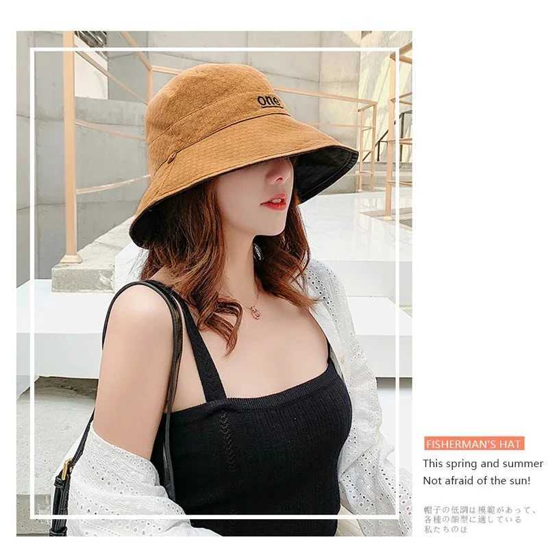 Fashion Letter Embroidery Reversible Design Cotton Bucket Hat For Women Y250707