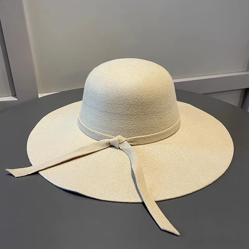Womens Wide Brim Felt Bowler Faux Fedora Hat Floppy Sun Bowknot Cloche Cap Bowlers for Ladies winter hats women 250707