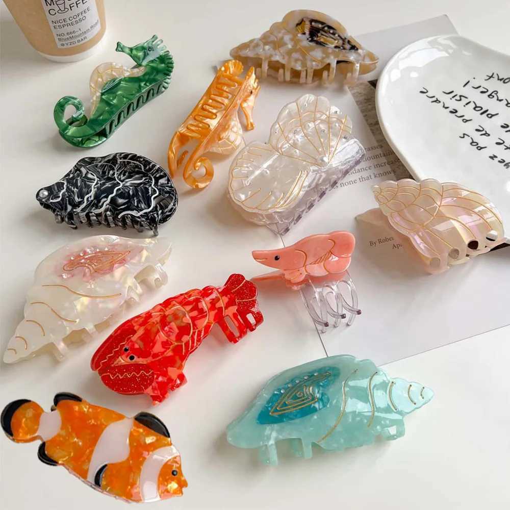 Acetate Ocean Animal Hair Clips for Women Non-Slip Summer Beach Accessories Crab Starfish Whale Seahorse Hair Claws Barrettes Z250707