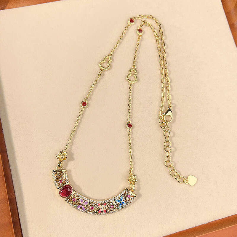 Autumn Winter New Necklace Jewelry Inlaid With Colorful Dias Enamel Craft Copper Gold Plated Women's Fashion Versatile 00E