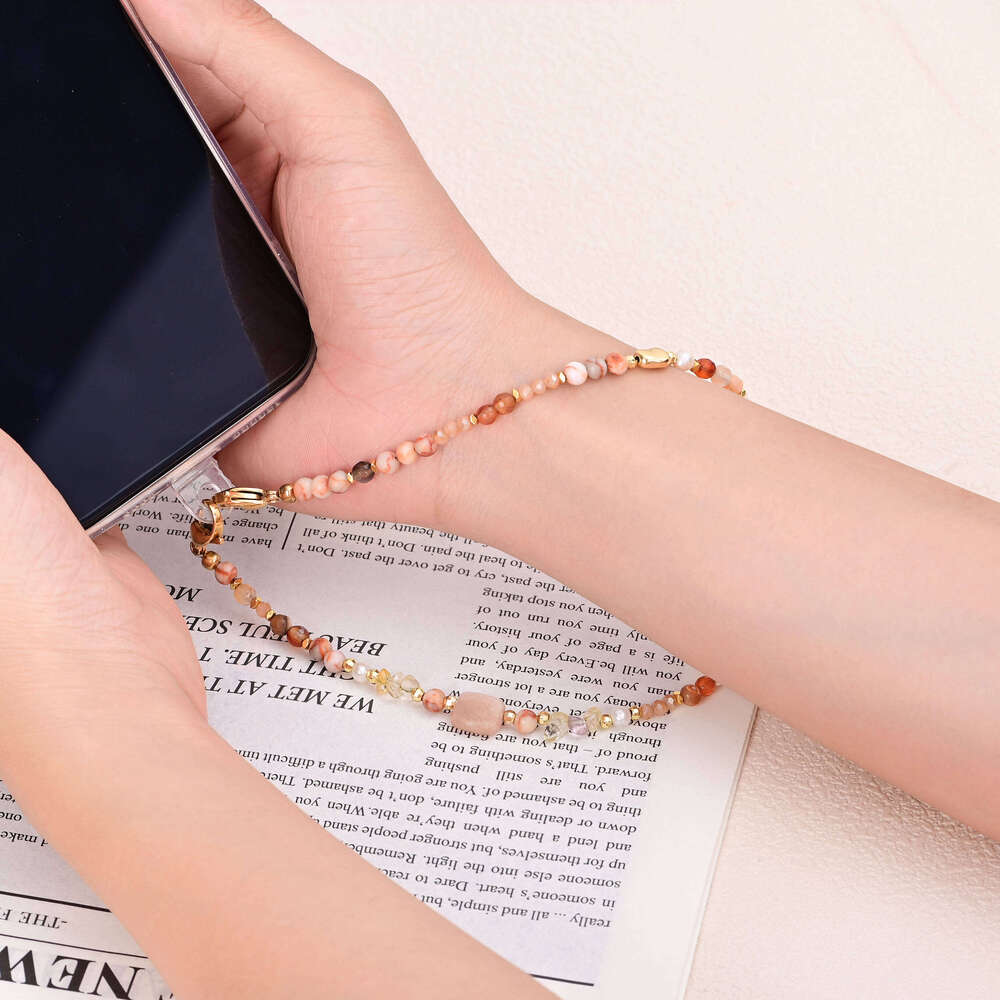 Luxurious Simple Imperial Beaded Chain Natural Stone Phone Lanyard Accessories