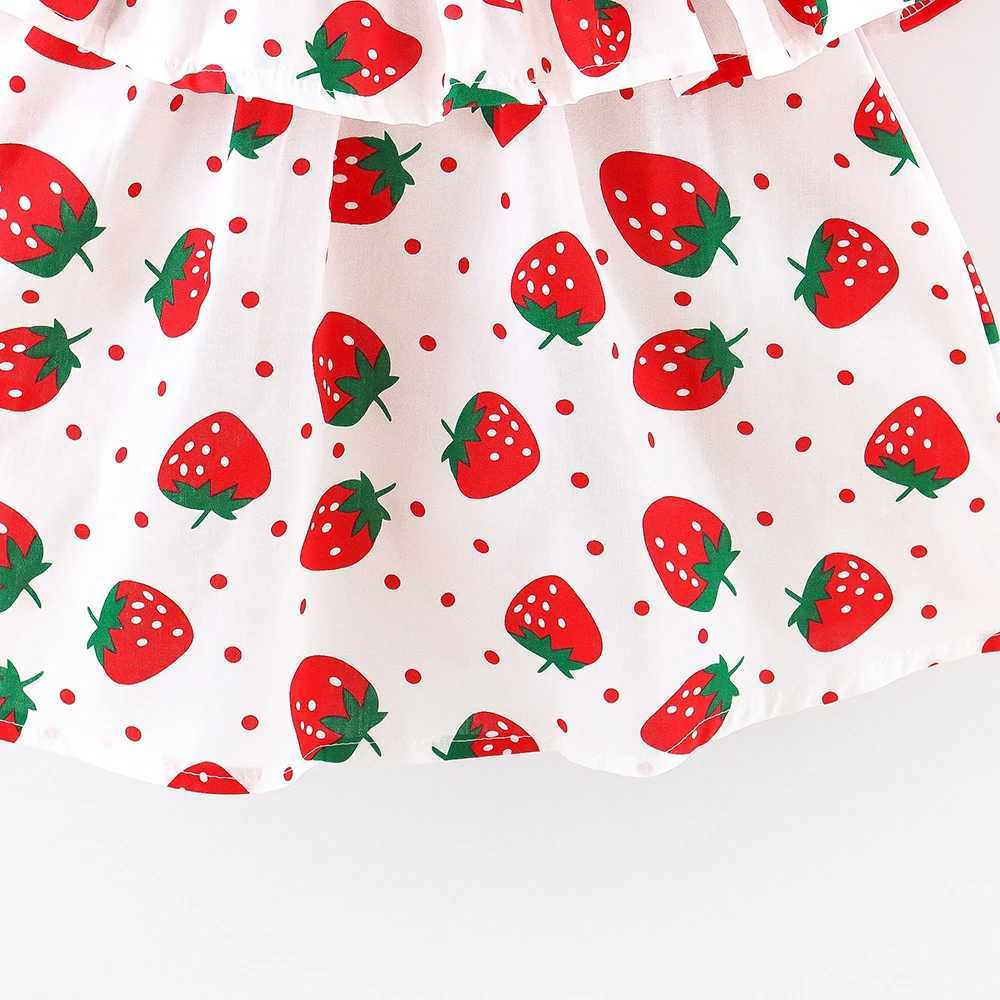 Summer New Girls Dress Strawberry Pattern Polka Dot Lace Pleated Round Neck Sweet Dress (0-3 Years Old Girls) R250707