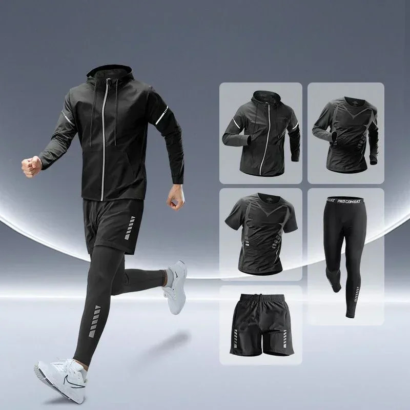 Mens Fitness Running Set Tight-Fit Quick-Dry Clothes for Autumn Night Runs Training Cycling Sportswear Gear Mens Clothing 250707