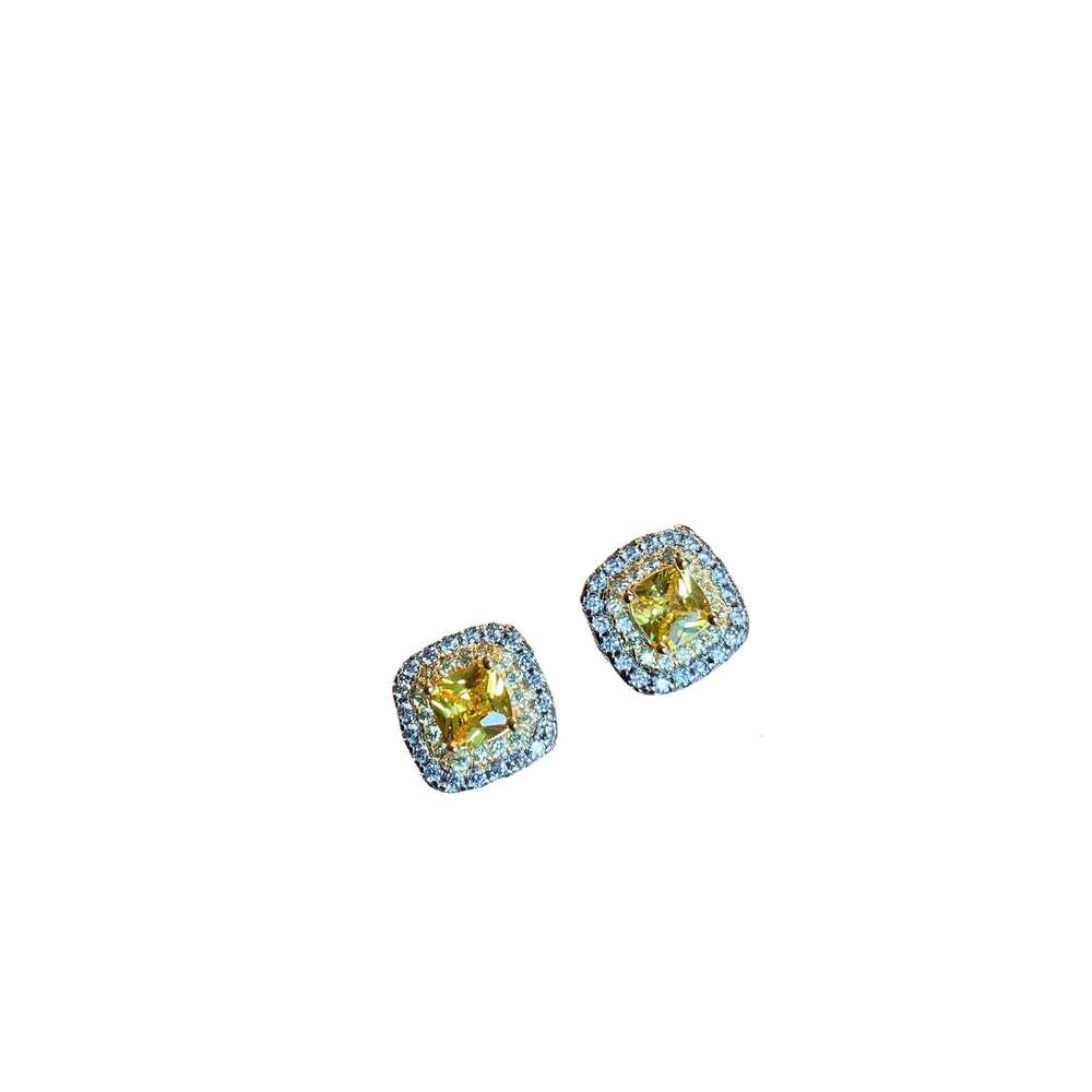 Square Shiny Zircon S Sier Needle Yellow Dia Earrings Bracelet Ring Accessories For Women Wholesale A57