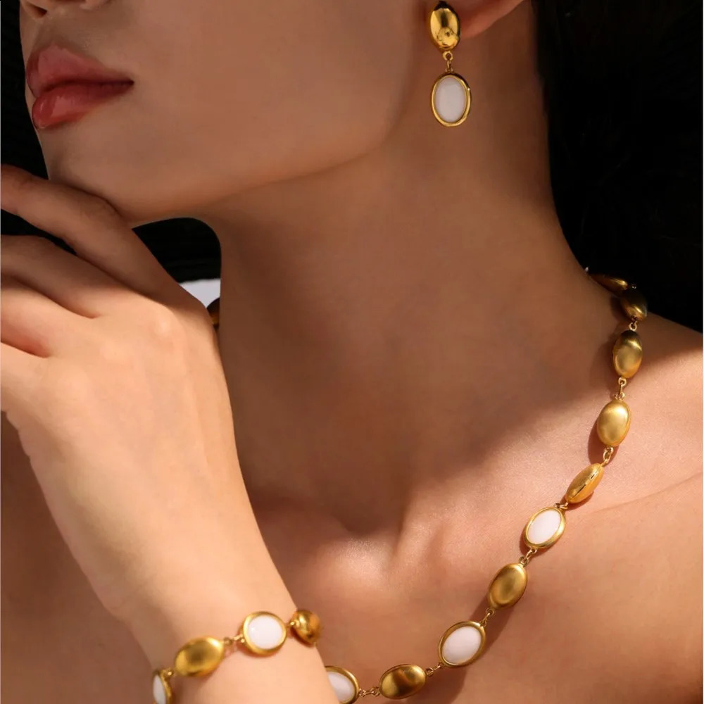 Unique Necklace Bracelet Earring In Stainless Steel With Multi Color Opal Necklaces Matching Bracelets Dangle Earrings For Women 250707