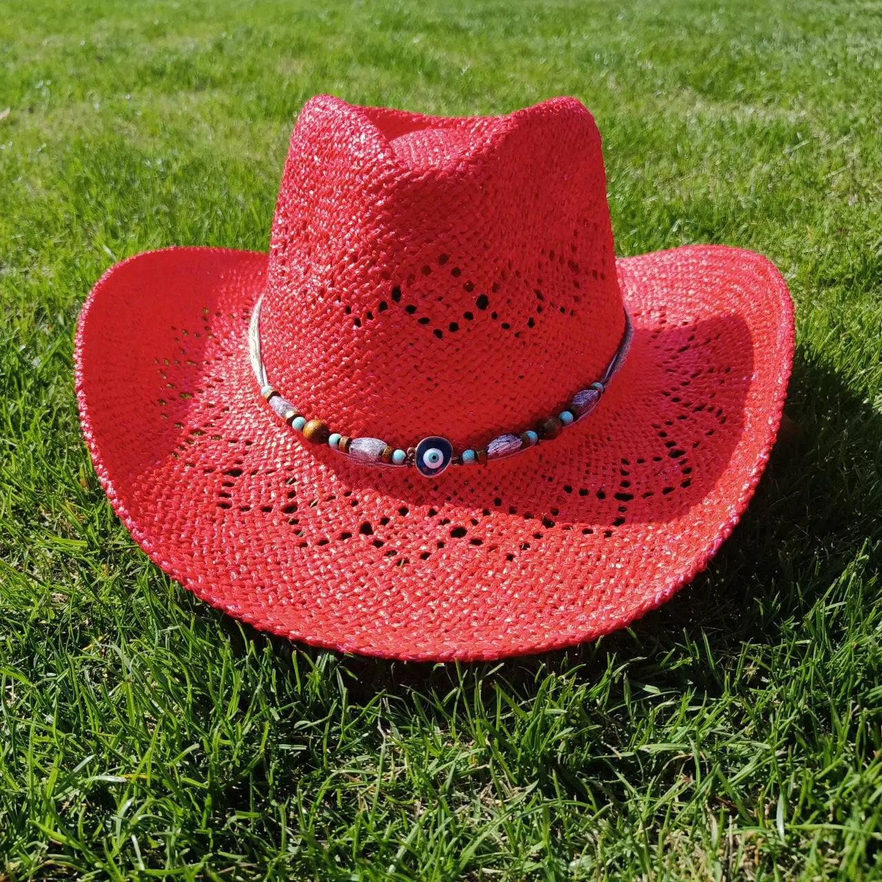 Color HandPainted Cowboy Straw Hat Hollow Western Outdoor Travel Beach Knight Hat 250707