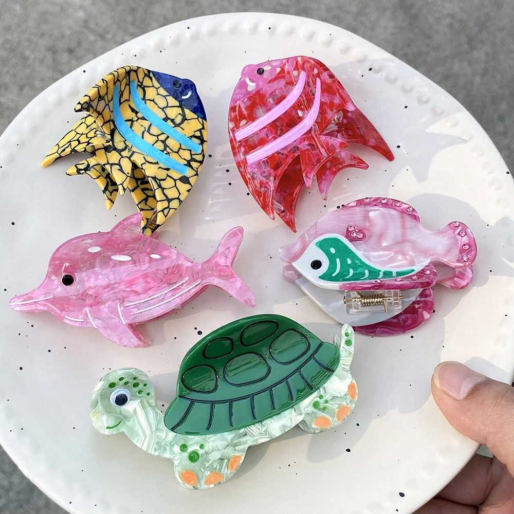 Creative Marine Animal Hair Claw Clip For Women Girls Acetate Turtle Whale Tropical Fish Non-slip Ponytail Barrettes Accessories Y250707