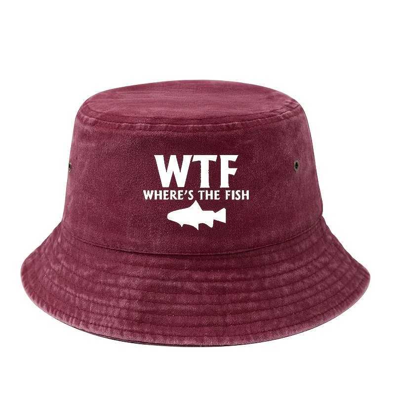 Male and female outdoor fishing fisherman hat WHERES THE FISH print lightweight sun hat camping leisure bucket hat. Y250707
