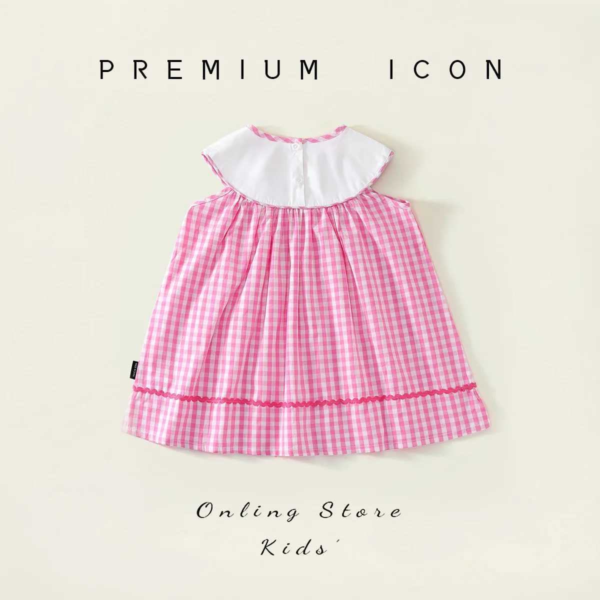 Girls Embroidered Checkered Dress 2025 Summer New Style Children Sweet Style Pure Cotton Sleeveless Vest Skirt R250707