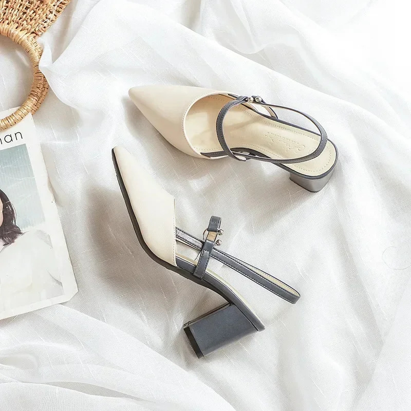 Shoes for Pumps Summer Elegant y High Heels Pointed Toe Baotou Solid Ladies Female Sandals Zapatillas Mujer 2024 250703