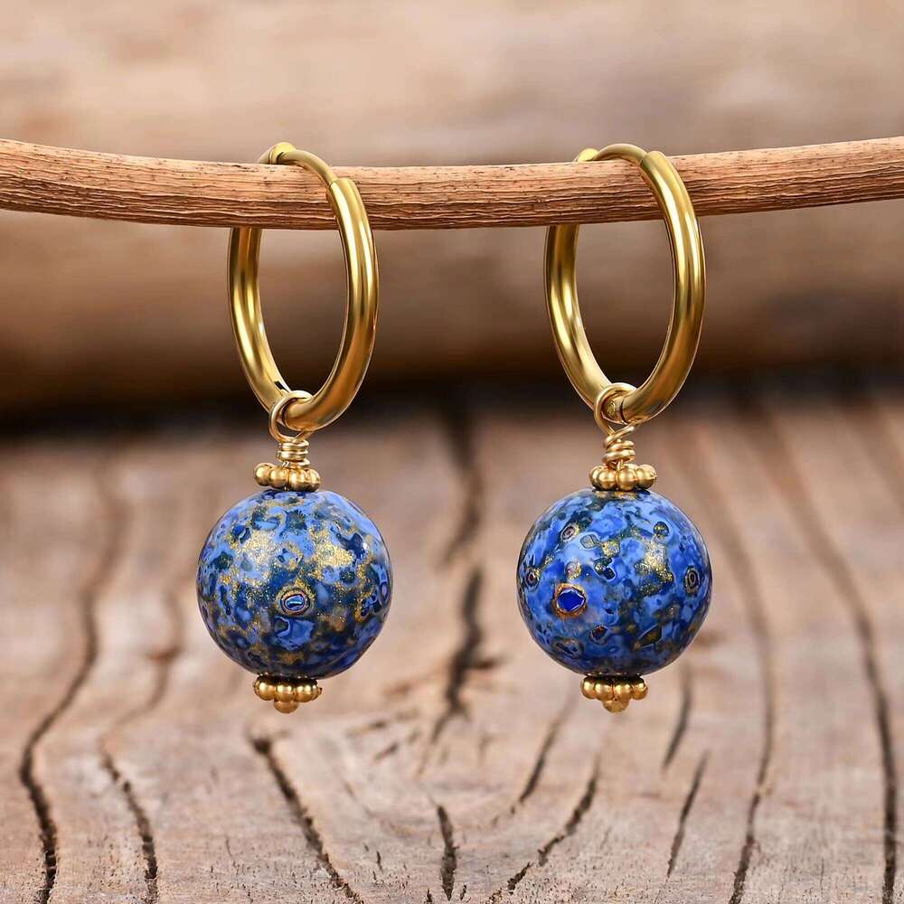 New Lacquered Earrings Handmade Stainless Steel Painted Wooden Bead Jewelry for Women