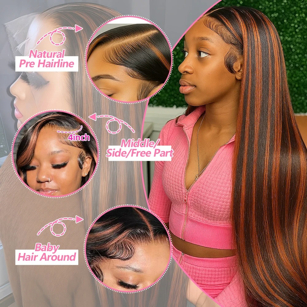 1B/30 Highlight Omber Brown Colored Wigs Human Hair 30 40 Inch High Density 13x4 Bone Straight Hd Lace Front Wig Human Hair On Sale Synthetic For Wome
