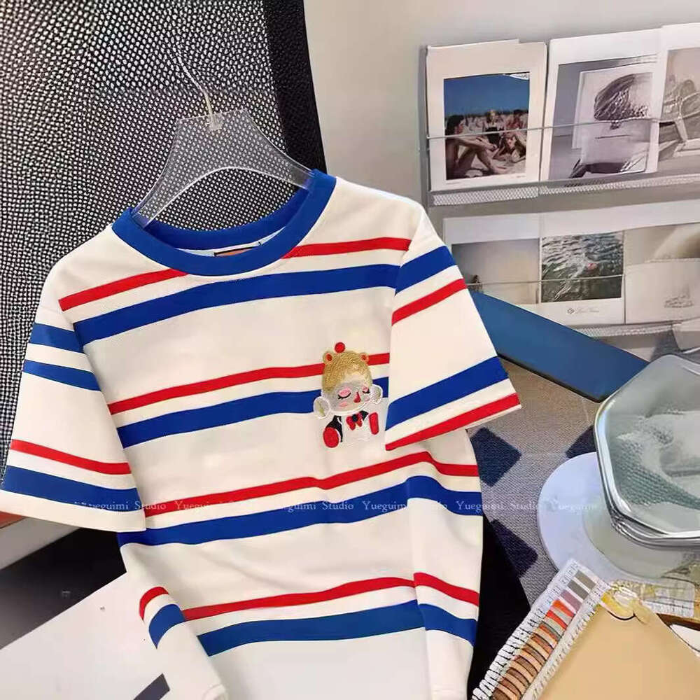 Striped Short T-Shirt For Women Summer New Style High-End Fashionable Youthful Casual Half Sleeve Top B5