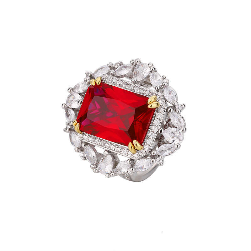 Jewelry Simulation Red Live New Fashion Pink Emerald Zircon Ring 1Dd