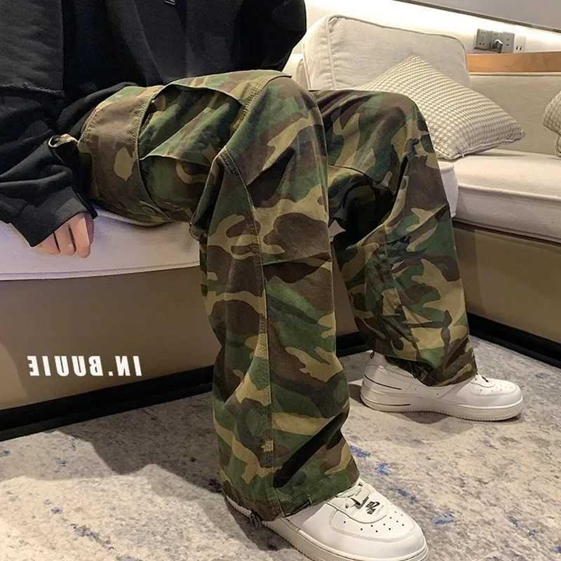 American Style Vintage Camouflage Cargo Pants Men Loose-Fit Straight-Leg High Street Hip Hop Ins Hong Kong Style Wide-Leg Trousers z250705X24B