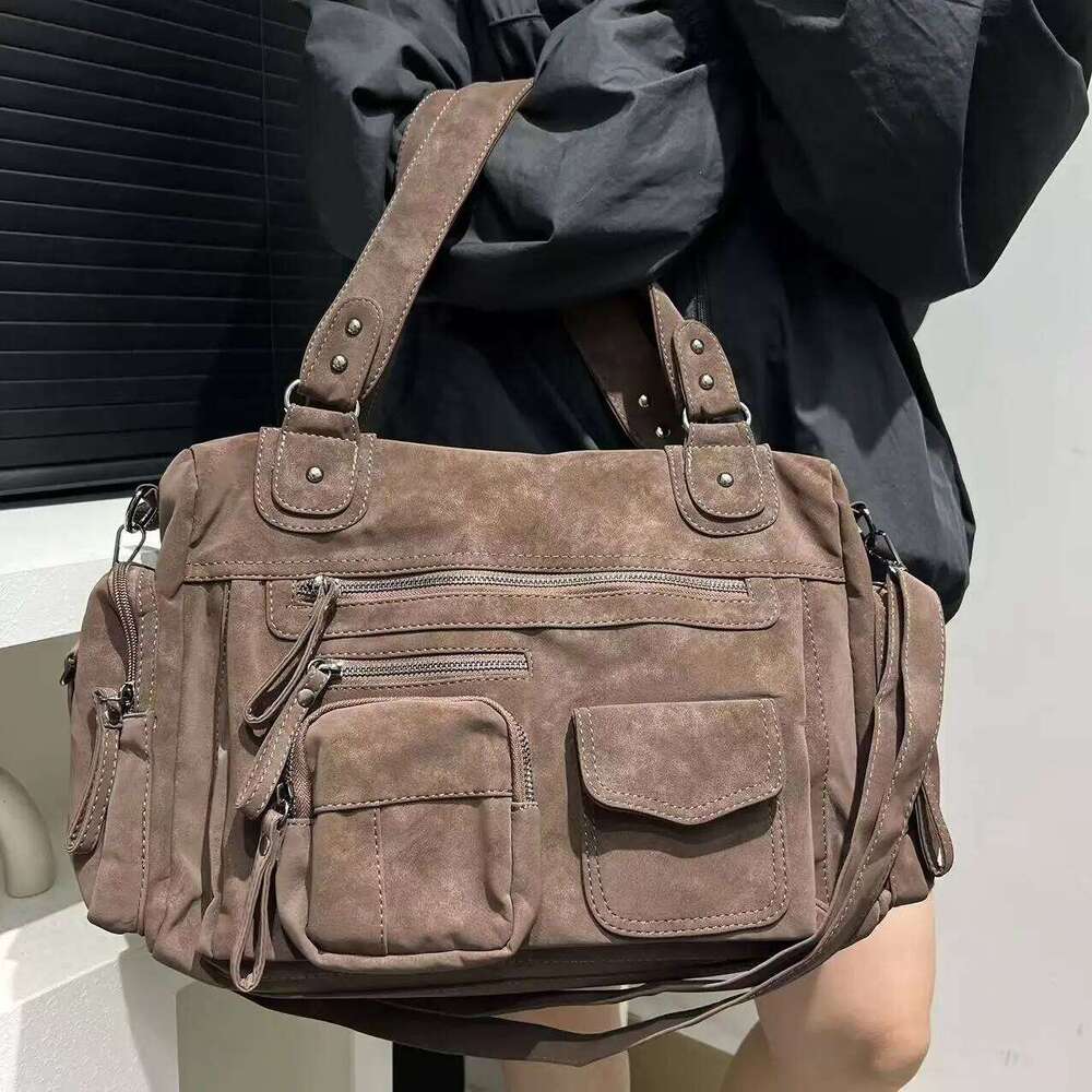ladies fashion y2k hot girl punk motorcycle bag large capacity multi zipper pocket suede single shoulder diagonal cross handbag