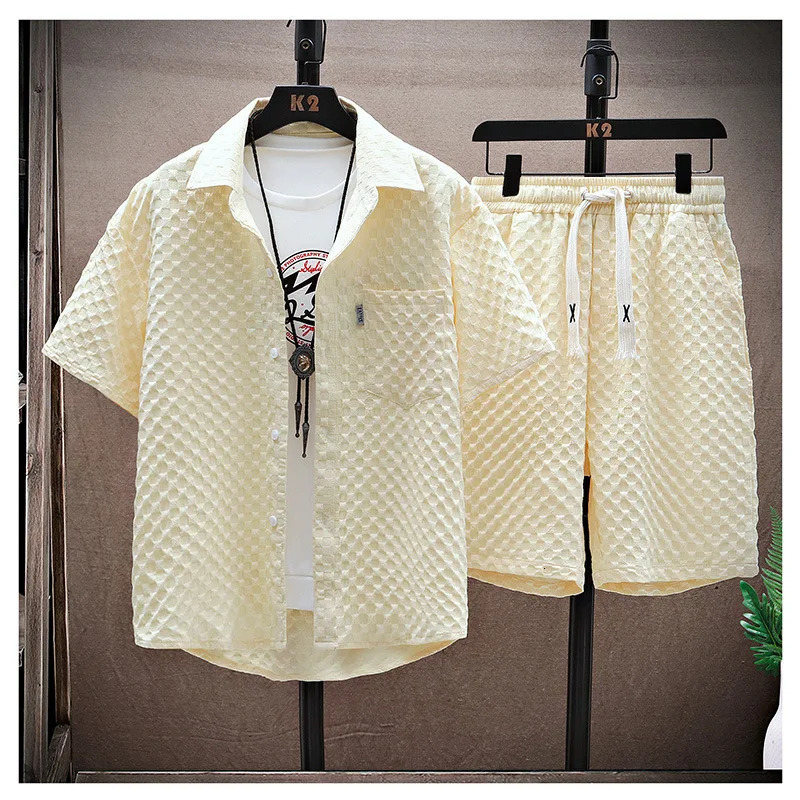 2025 Mens Casual Short Sleeve Set Summer Lightweight Sportswear Retro Fashion Two Piece Suit Street 250708