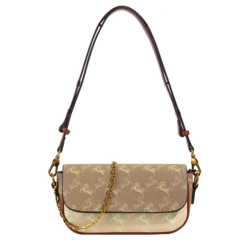 Designer 2025 New High-End Versatile Printed Chain Baguette Handbag Underarm Shoulder Crossbody for Women Luxury Women's Bag