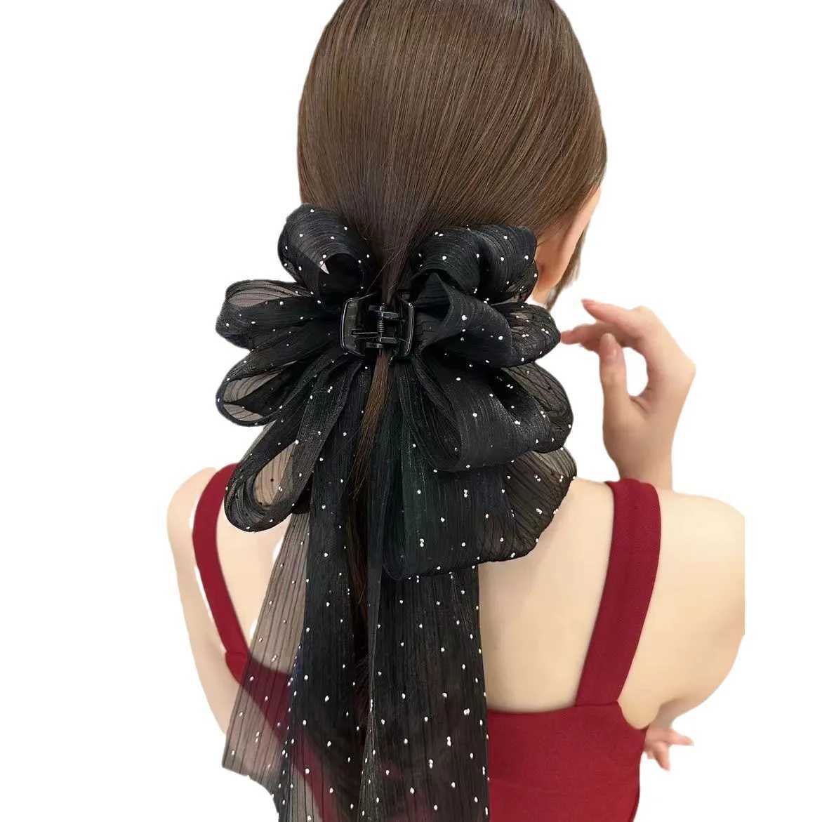 Elegant Hair Accessories with Oversized Tassel Net Yarn Butterfly Bow Hair Clip for Women Z250707