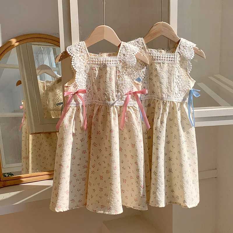 2025 Summer Korean Version Bow Lace Girls Dress Temperament Sleeveless Childrens Princess Skirt Vest Skirt R250707