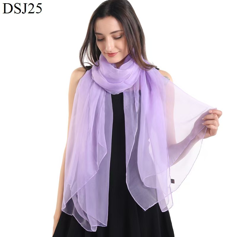K1275 Women's solid color ice silk thin scarf monochrome chiffon scarf seaside sunscreen gauze scarf large size travel photography shawl