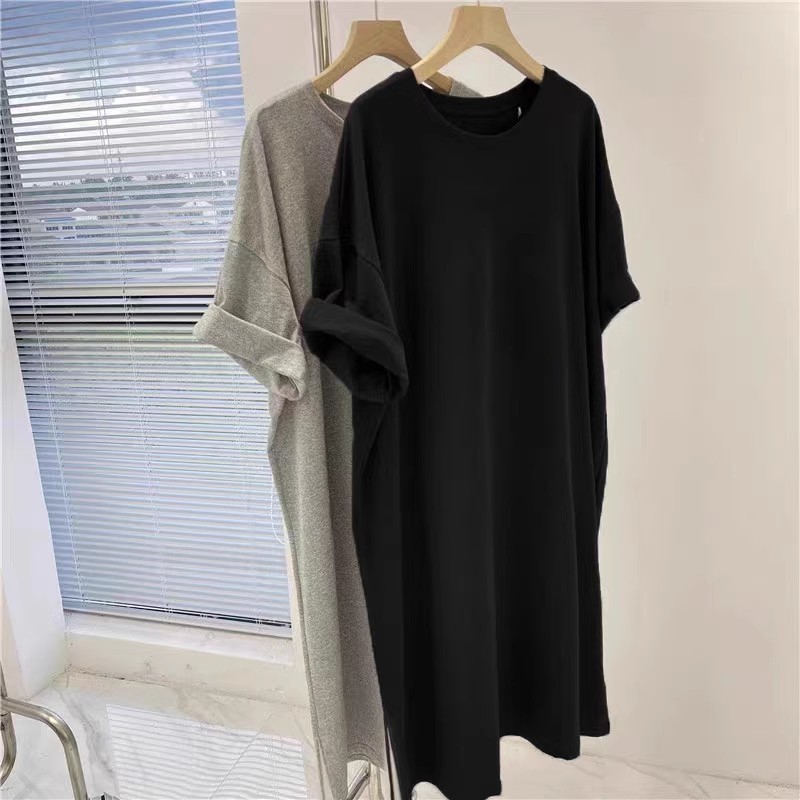 X2290 New short-sleeved T-shirt dress for women over the knee mid-length 2025 summer new loose dress