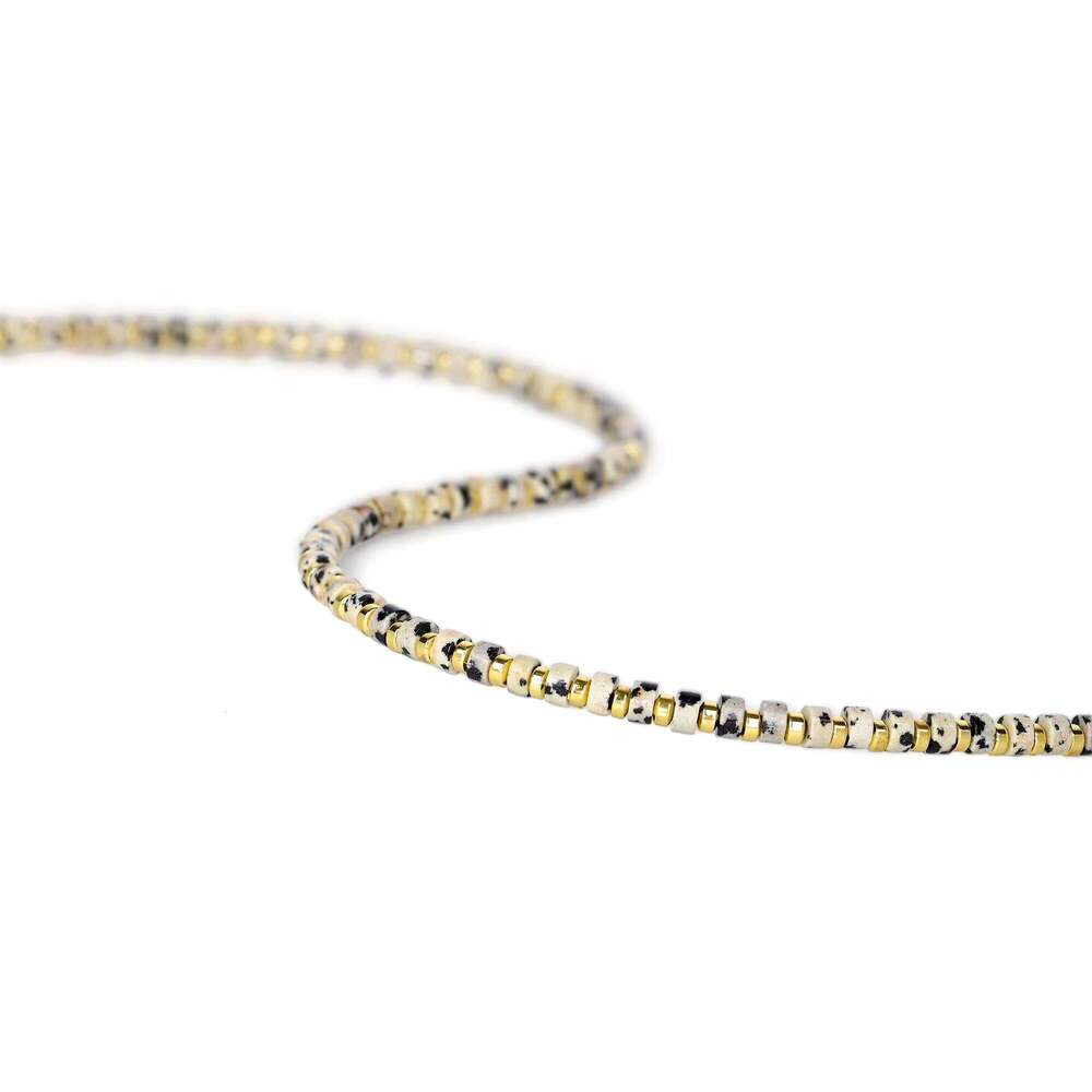 Bohemian Fashion Accessories Cylindrical Spotted Stone Black Gallstone Necklace Handmade Beaded Jewelry