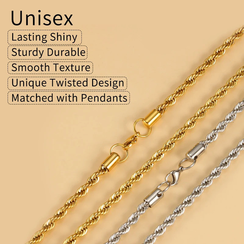 2mm8mm Stainless Steel Twisted Rope Chain Necklac for Men Women HipHop Long Necklace Jewelry Gift Wholesale Selling 250704