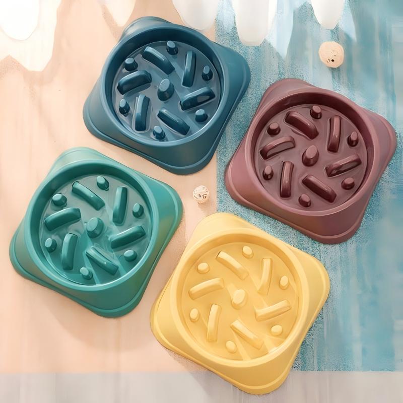 Multi-Colored Pet Dish Set: Non-Skid Mat & Slow Eating Plate Combo Pack
