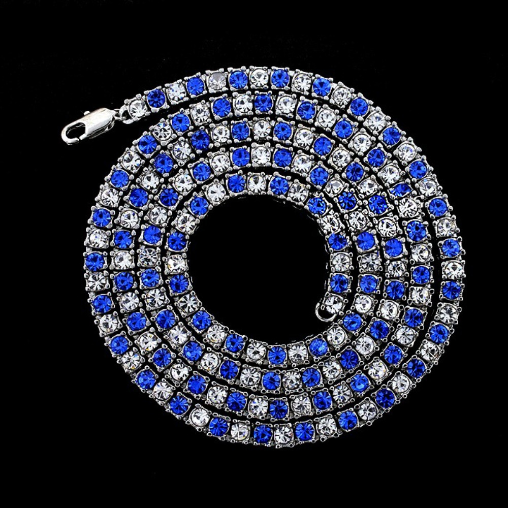 Hiphop Moissanite Chain Sparkling Bling Two Tone Iced Out 3mm/4mm/5mm Blue Moissanite Tennis Chain