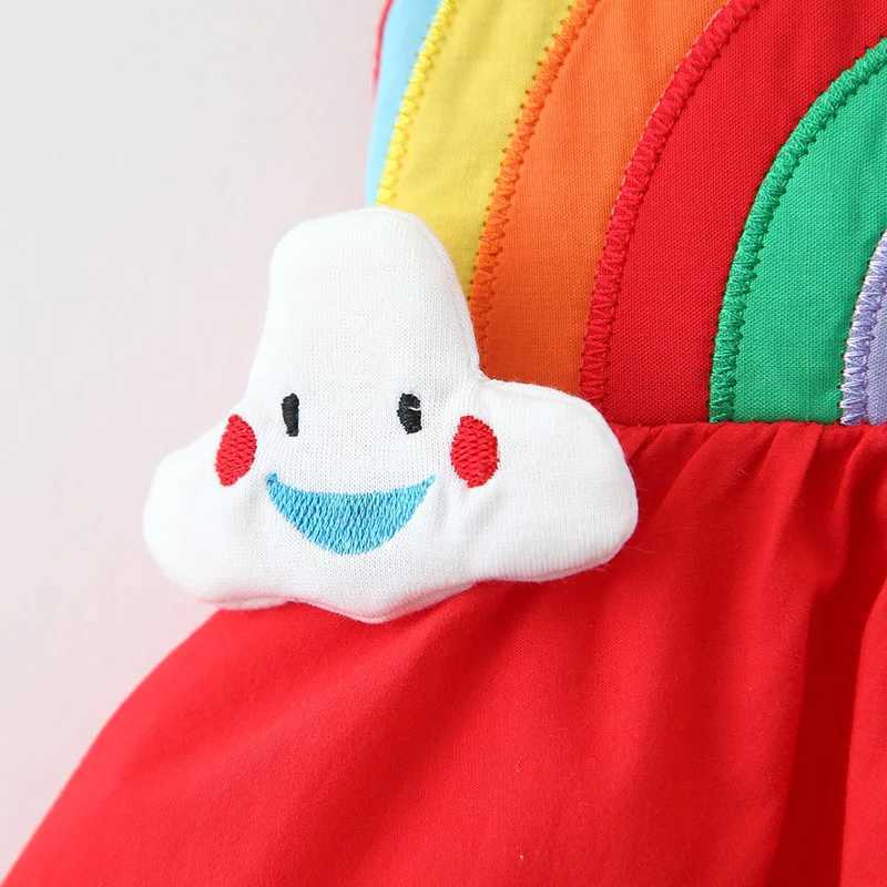 Childrens New Girls Strap Back Elastic Waist Dress Childrens Rainbow Cloud Solid Princess Dress Baby and Child Cute Summer Dress R250707