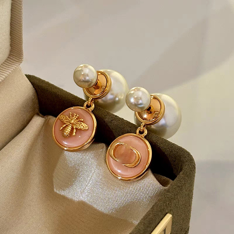 Pearl earrings Bee Letter Designer earrings for Women high-end fashion earrings Studs Mother-of-Pearl Gold Plated designer jewelry Luxury Gift