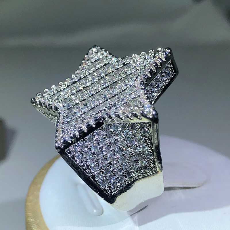 925 Silver Luxury Star Diamond Rings For Men/Women Solid White/Yellow Gold Rings Shine Hip Hop Jewelry Gifts XJ250707