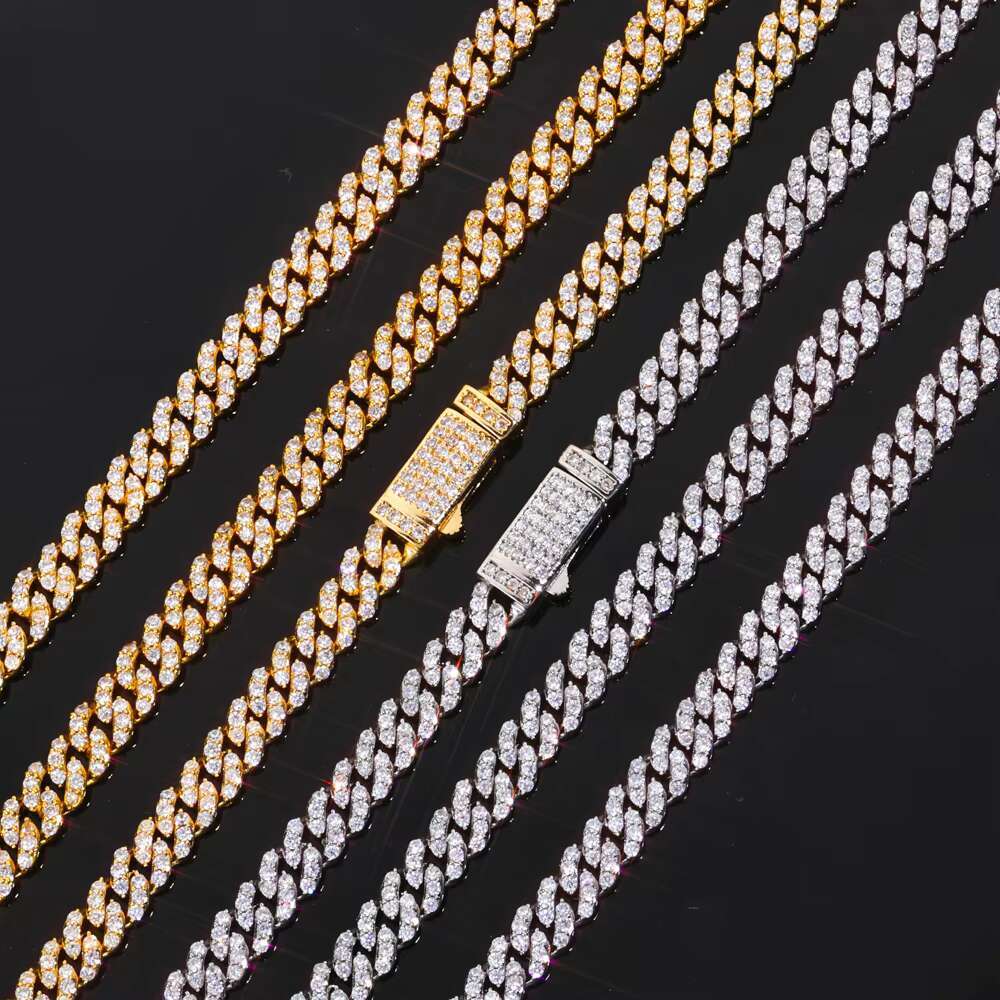NUOYA Women 6mm Shiny Cuban Chain 18K Gold Plated Full Pave CZ Iced Out Link Necklace Hip Hop Fine Jewelry